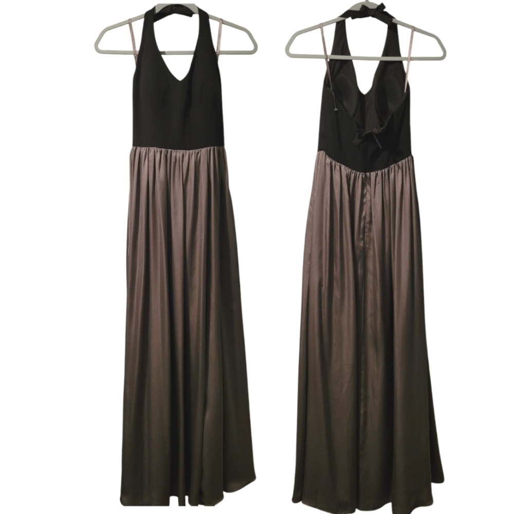 White By Vera Wang Wmns 2 Elegant Black Taupe Halter Formal Dress Evening Gown